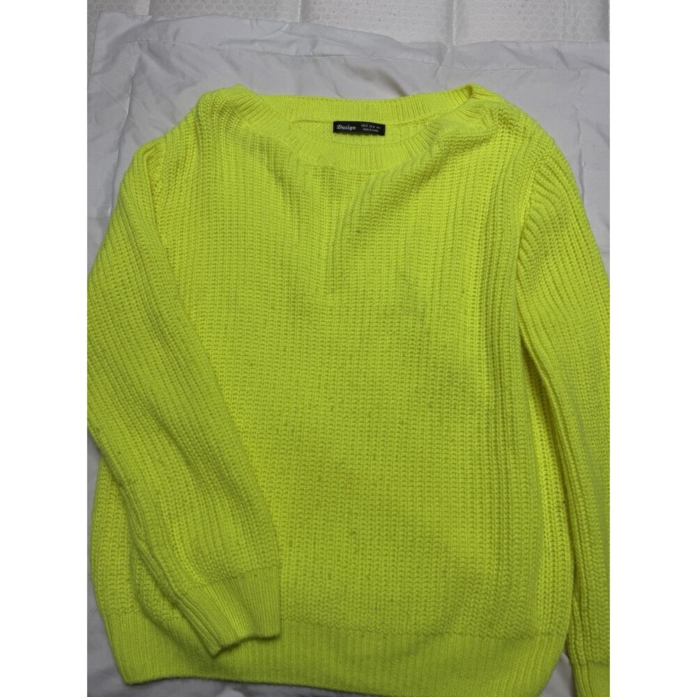 Dazign Yellow Waffle-Knit Pullover Sweater Crew Neck Long Sleeve Size M